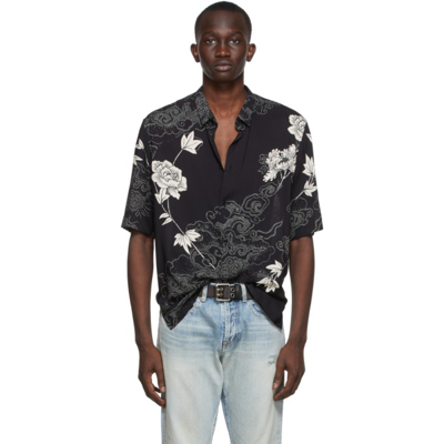 Saint Laurent Floral-print Voile Short-sleeved Shirt In Nero