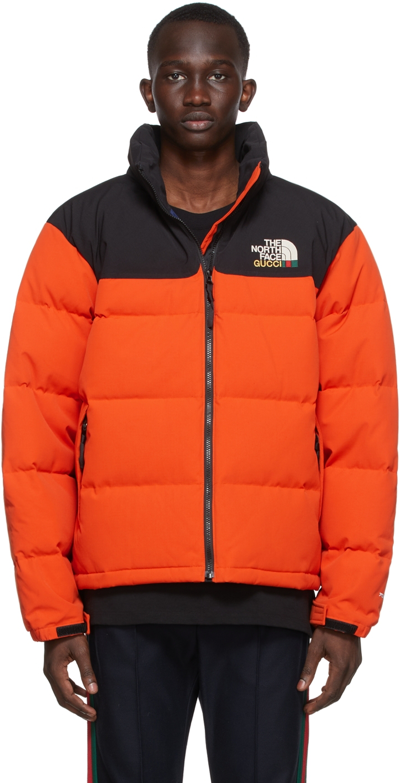 Gucci Orange & Black The North Face Edition Down Techno Jacket In Papaya
