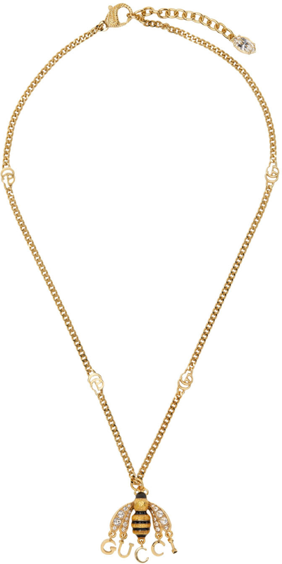 Gucci Chain Necklace With Bee Pendant In Gold,crystal