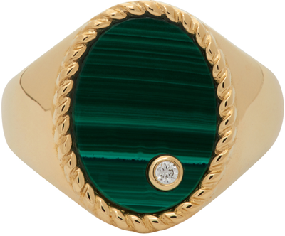 Yvonne Léon Diamond, Malachite & 9kt Gold Signet Ring In Green Gold