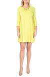 Nina Leonard Hardware Neck Long Sleeve Dress In Moss Gold