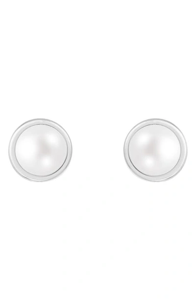 Splendid Pearls Rhodium Plated Sterling Silver 7-8mm Cultured Freshwater Pearl Stud Earrings In White