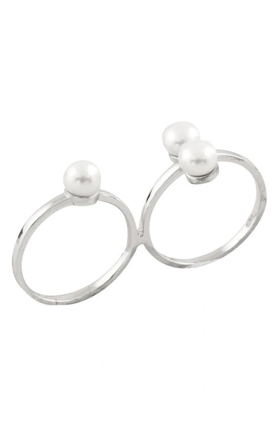 Splendid Pearls Rhodium Plated Sterling Silver 5-5.5mm Cultured Freshwater Pearl Ring In White