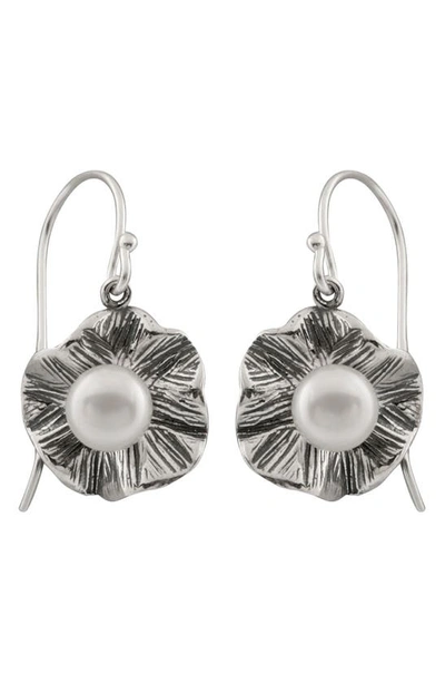 Splendid Pearls Rhodium Plated Sterling Silver 5-5.5mm Cultured Freshwater Pearl Drop Earrings In White