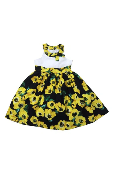 Joe-ella Kids' Bow Neck Floral Print Dress In Black
