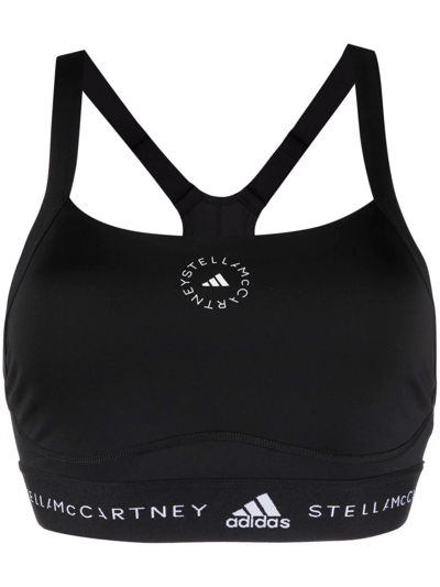 Adidas By Stella Mccartney Logo-print Racer-back Sports Bra In Black