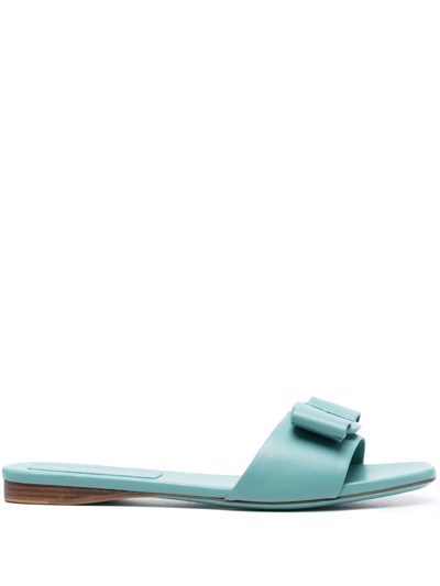 Ferragamo Embossed Bow-detail Sandals In Blue