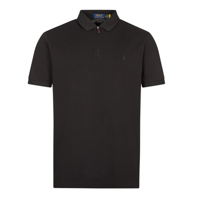 Ralph Lauren Custom Slim Fit Zip Polo Shirt In Black