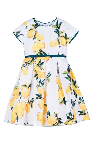 Joe-ella Kids' Lemon Print Short Sleeve Dress In White