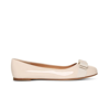 Ferragamo Varina Leather Scallop Bow Ballerina Flats, Bone