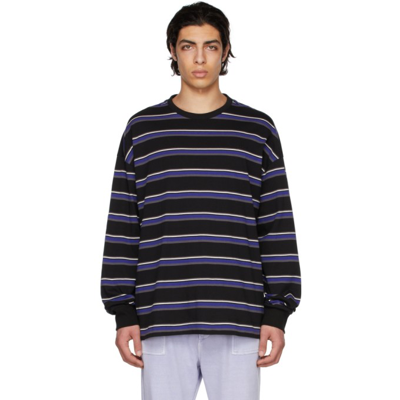 Juunj Blue Striped Lettering Long Sleeve T-shirt