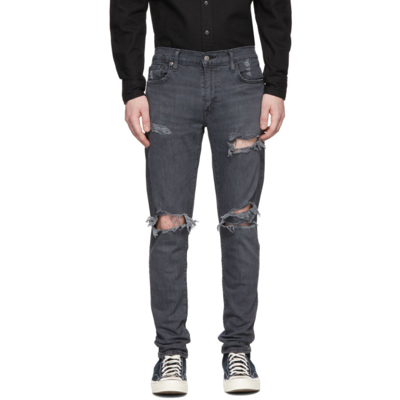 Levi's 512 Slim Taper Jeans With Distressing In Black Wash