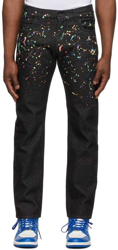 Marcelo Burlon County Of Milan Paint-splatter Straight-leg Jeans In Schwarz