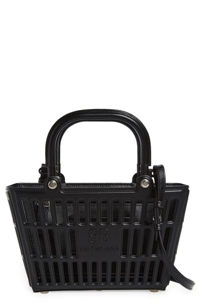 Balenciaga Small Mag Basket Calfskin Leather Tote In Black