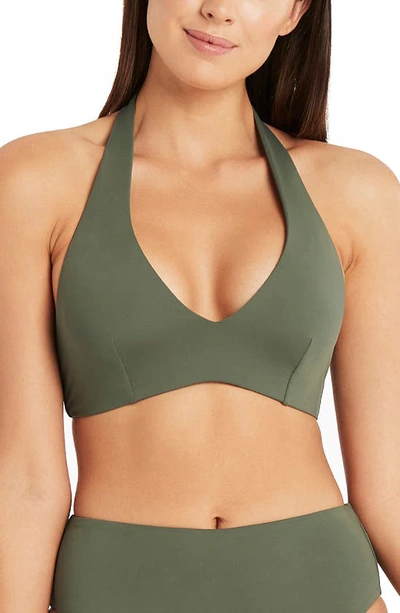 Sea Level Multifit Halter Bikini Top In Khaki