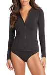 Sea Level Zip-up Long Sleeve Rashguard Top In Black