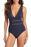Sea Level Spliced One-piece Swimsuit In Night Sky