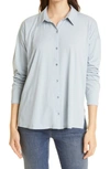 Eileen Fisher Long Boxy Organic Cotton Button-up Shirt In Frost