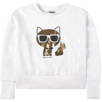 Karl Lagerfeld Kids' White Sweatshirt For Girl With Choupette