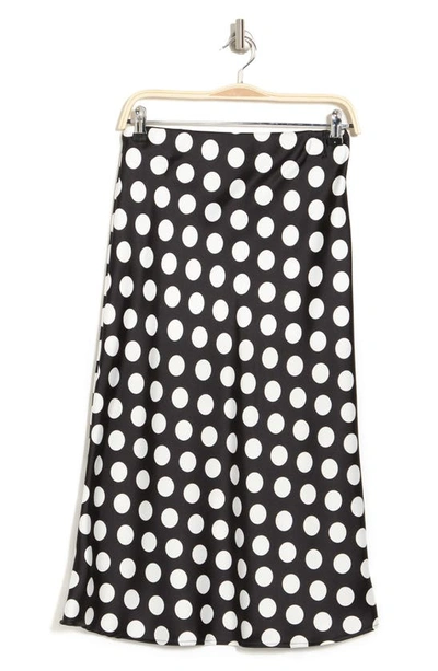 Renee C Polka Dot Satin Midi Skirt In Black