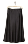 Renee C Solid Satin Midi Skirt In Black