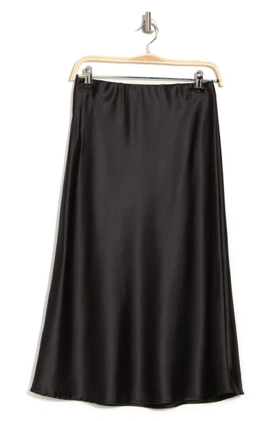 Renee C Solid Satin Midi Skirt In Black