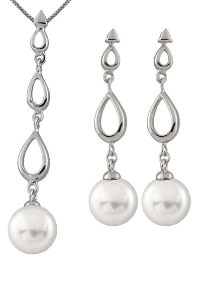 Splendid Pearls Rhodium Plated Sterling Silver 8-8.5mm Cultured Freshwater Pearl Earrings & Necklace 3-piece Set In White
