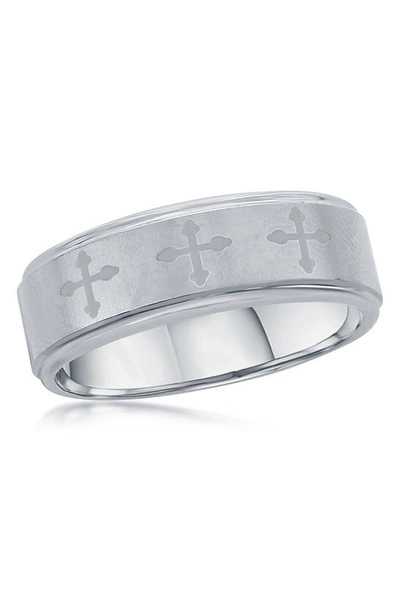 Blackjack Tungsten Cross Ring In Silver