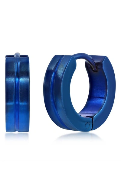 Blackjack Blue Stainless Steel Huggie Hoop Earrings