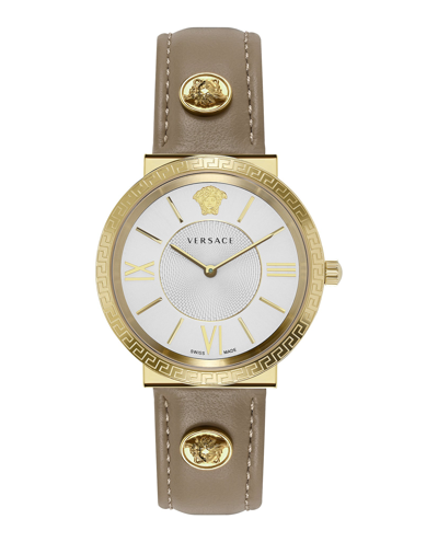 Versace Glamour Leather Watch In Gold | ModeSens