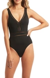 Sea Level Spliced One-piece Swimsuit In Black