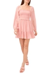 1.state Smock Bodice Ruffle Hem Long Sleeve Minidress In Pink