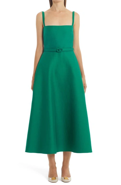Valentino Vlogo Belted Cotton & Silk Crepe Couture A-line Midi Dress In Bt Green