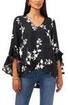 Vince Camuto Plus Size Flutter Sleeve Floral Whisps V-neck Tunic In Gray