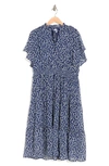 Melrose And Market Tiered Midi Dress In Blue Floral Print