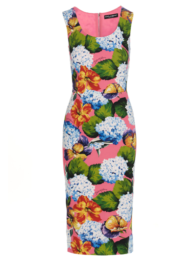 Dolce & Gabbana Sleeveless Painterly Floral Dress In Pink