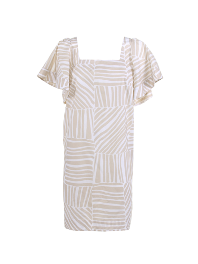 Barba Napoli Dress With Butterfly Sleeve In Beige