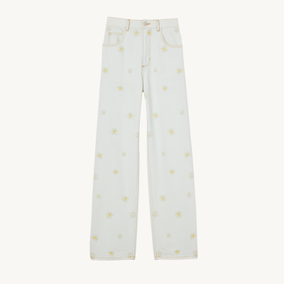 Sandro Cyriaque Daisy-embroidered Denim Jeans In Weiss