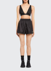 Prada V-neck Logo Plaque Bralette Top In F0002 Nero