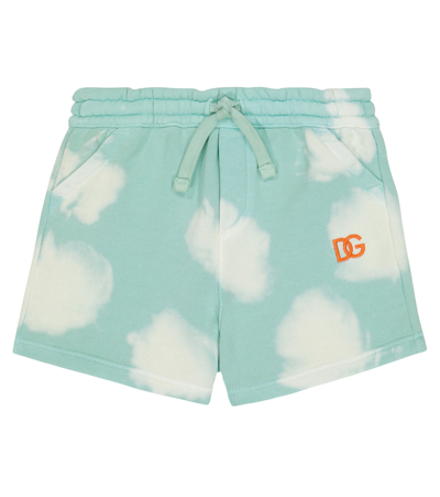 Dolce & Gabbana Jersey Jogging Shorts With Cloud Print In Multicolor
