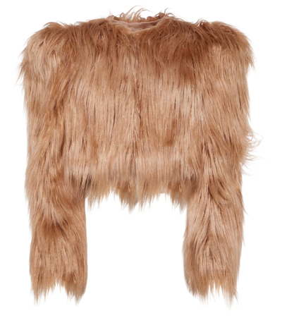 Dolce & Gabbana Faux-fur Cropped Jacket In Brown