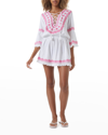 Melissa Odabash Martina Cotton And Linen Embroidered Minidress In Whitehot Pink
