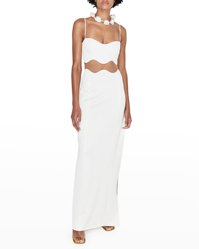 Galvan Isola Bella Mesh-paneled Knitted Maxi Dress In White