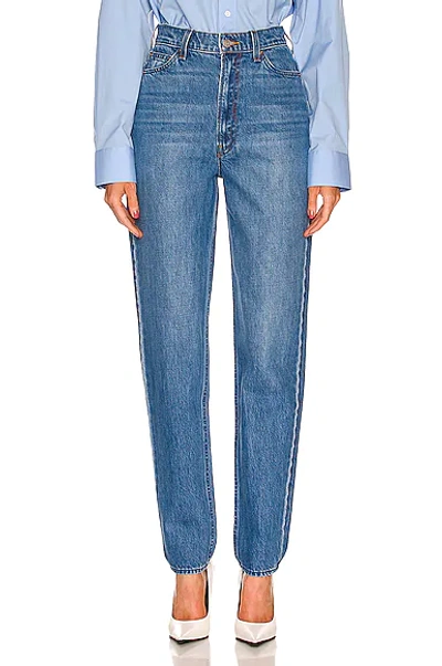 Mother Snacks! High Waist Twizzy Skimp Tapered Straight Leg Jeans In Blue