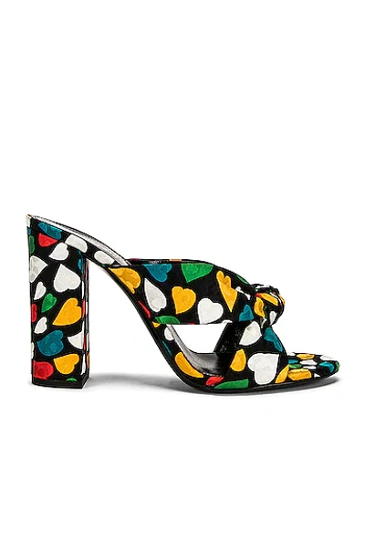 Saint Laurent Bianca Knotted Heart-jacquard Silk Mules In Nero Multicolor