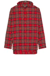 Balenciaga Plaid Hooded Flannel Button-up Shirt In Red