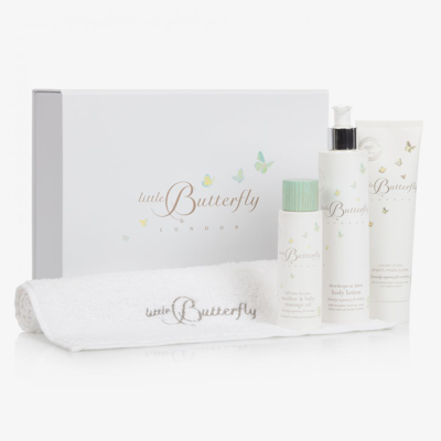 Little Butterfly London Mother & Baby Gift Set (4 Pcs) In White