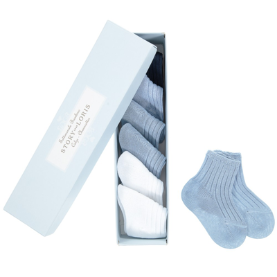 Story Loris Blue & White Baby Socks Gift Set (7 Pack)
