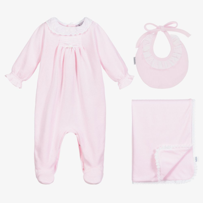 Babidu Babies' Girls Pink Cotton 3 Piece Gift Set