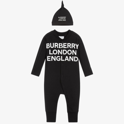 Burberry Babies' Black Cotton Romper Gift Set